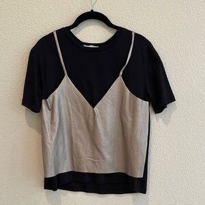 Zara Stylish Black and Tan Layered Women's Top, size S